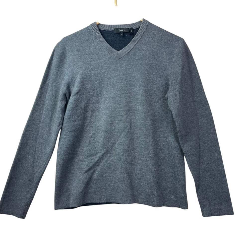 Theory Merino Wool V Neck Sweater Womens Medium Gray